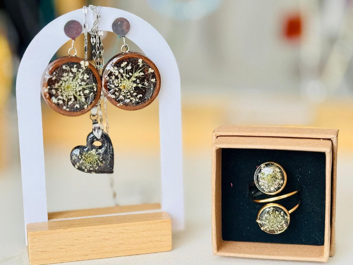 Conjunto «Encaje de la Reina» — Pendientes, Colgante y Anillo