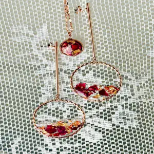 Conjunto Rosa de Pitimini y Pan de Oro — Acero Dorado Rosa (Pendientes + Colgante)