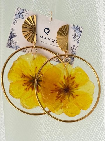 Pendientes Acero Dorado y Caléndula Natural