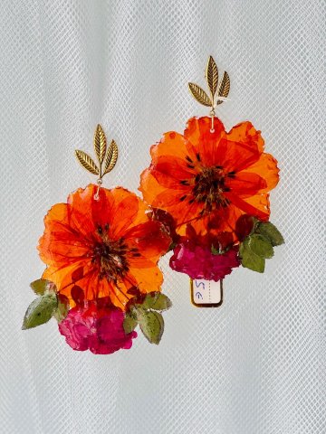 Pendientes Acero, Caléndula Naranja y Rosa de Pitimini