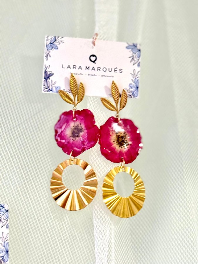 Pendientes Acero Dorado y Flor de Pitimini Natural