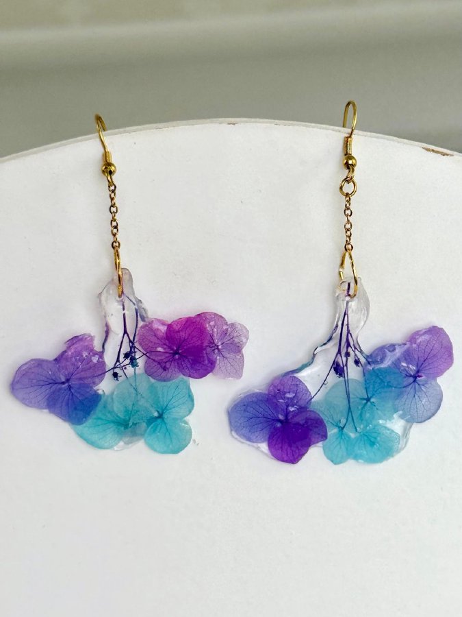Pendientes Hortensia Azul y Malva
