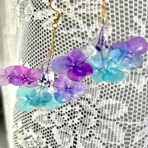 Pendientes Hortensia Azul y Malva