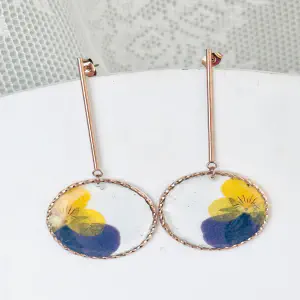 Pendientes Pensamiento Amarillo y Azul — Aro Redondo