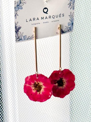Pendientes Rosa de Pitimini y Aros Finos de Acero Dorado