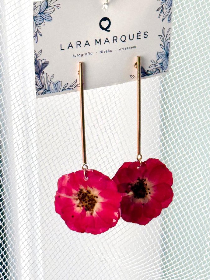 Pendientes Rosa de Pitimini y Aros Finos de Acero Dorado