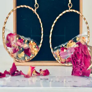 Pendientes Rosa Roja con Pan de Oro