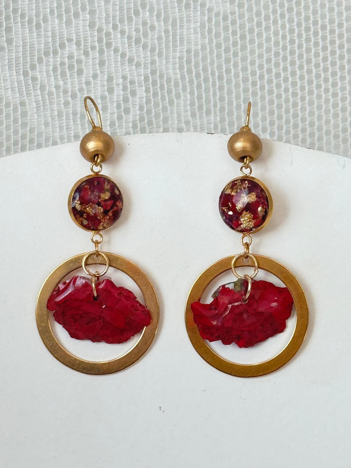 Pendientes Rosa Roja con Pan de Oro