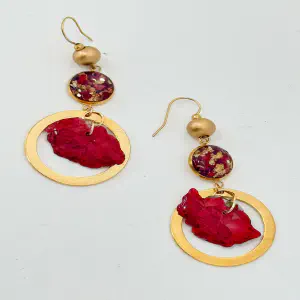 Pendientes Rosa Roja con Pan de Oro